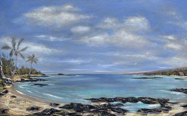 "Harbor Bay" is a painting of the beach that's known as Turtle Beach because you're guaranteed to see sea turtles sunning on the sand.