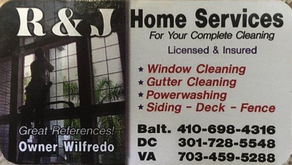 Business card that the R&J guy gave me when he came to my house to clean my gutters.