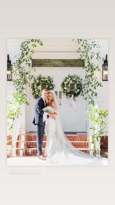 Beautifully flowered entrance to the chapel at Evergreen Venue