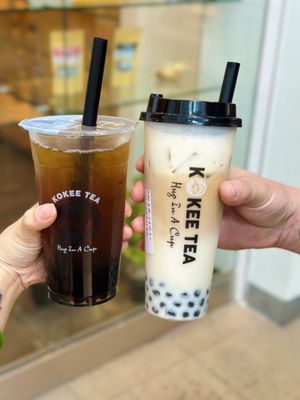 Honey green tea with tapioca; milk tea