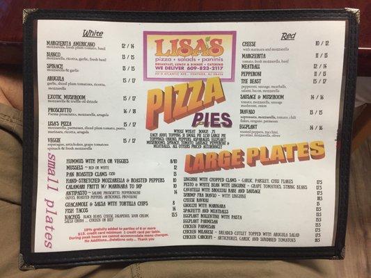 Pizza menu