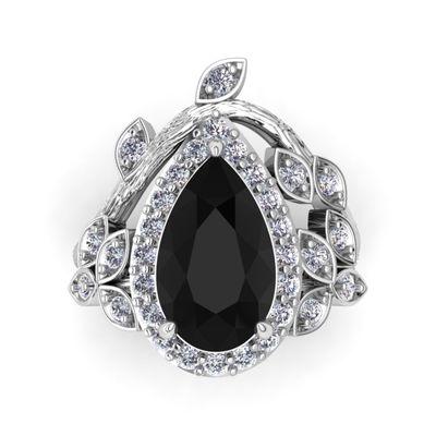 Custom White gold ring with pear shaped black diamond !