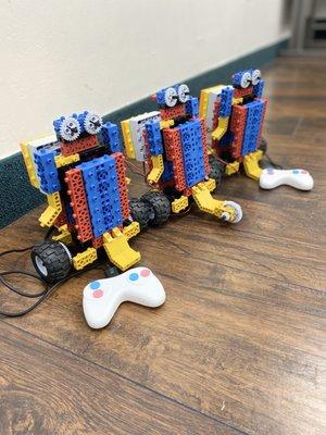 Anthony Bots, a robot on wheels and gears designed and built by Saturday's Robotics class at RoboThinkRidgefield