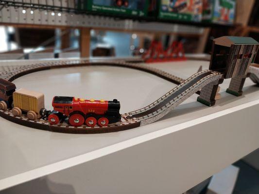 Brio trains and compatible track and bridges from Maple Landmark are a big hit with visitors