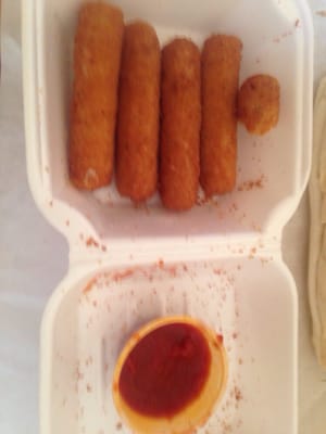 Mozzarella sticks (comes with six, but I ate one...lol).