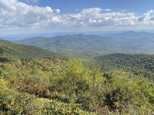 View of the National Pisgah Forest from the Mt Pisgah Inn observation deck. (NOT from the campground).