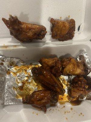 Teriyaki wings -- poorly cut with feathers