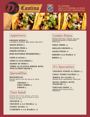 D's Cantina Menu