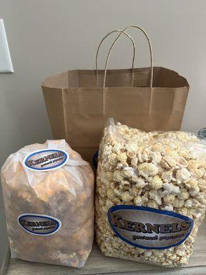 Large bag of Kernel's mix and a jumbo bag of kettle corn