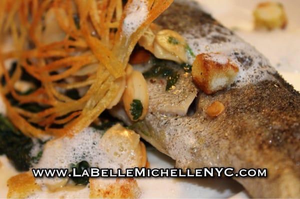 Trout Almondine with potato doilies