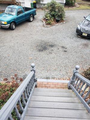 Oil slicks on my gravel driveway   after Mobile 1 Express Lube service