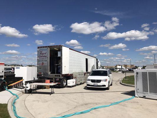 On site food preparation with mobile kitchen trailer