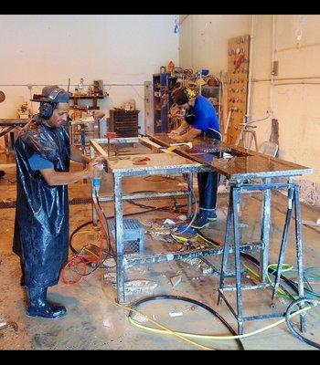 Our team hard at work, creating a custom countertop.