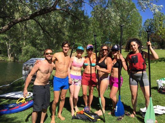 Teaching paddle board yoga at 2017 200 hour Teacher Training