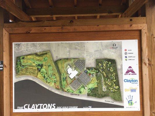 The claytons course map at the front of the parking lot