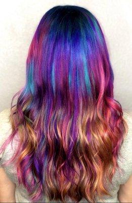 All over vivid colors. Lisa Frank inspired.