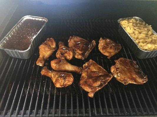 5 lbs smoked chicken with 2 sides