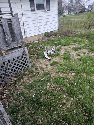 Lattice work left in the yard. That's not how it was found...