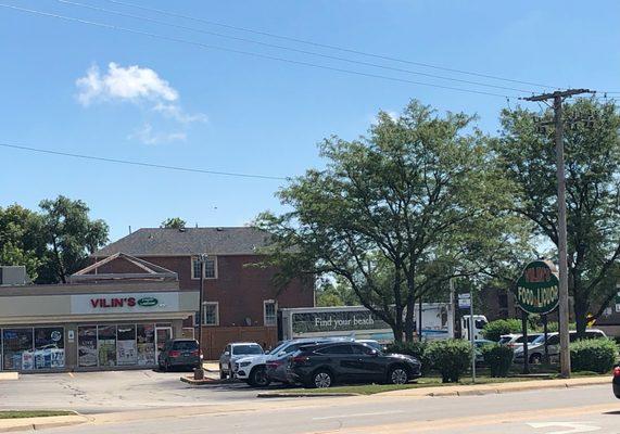 Strip mall signage and storefront.