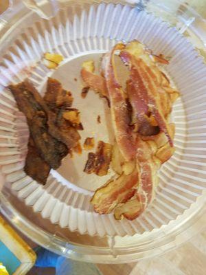 Bacon they gave me w/ my breast feeding tray L on the R is the bacon they have avail 4  people coming thru  line shame on Presbyterian.