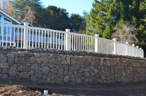 Gabion retaining wall in Los Altos Hills, design and constructed by HPS Palo Alto Inc.