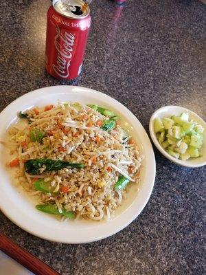 Vegetable fried rice and cucumber salad