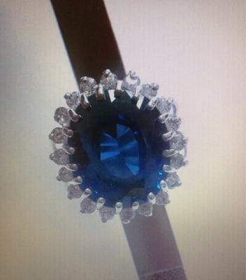 Custom made 18x20 mm oval london blue topaz ring.