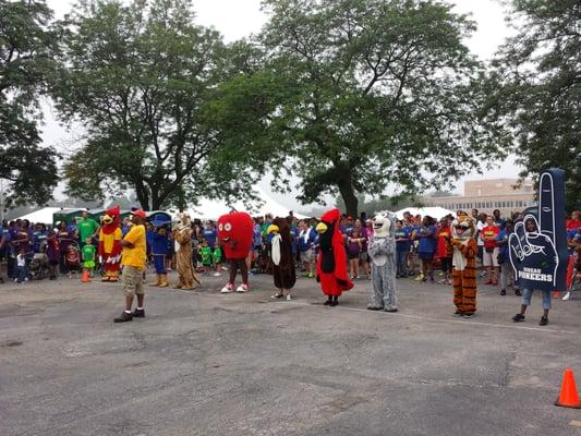 The mascots don't do the whole 5k because many can't see very well.