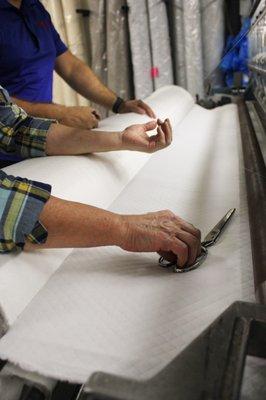 On top of hand-building our own mattresses, we also do all of our own quilting and sewing