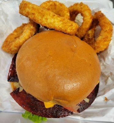 Our Old Fashion Bologna Burger & Onion Rings