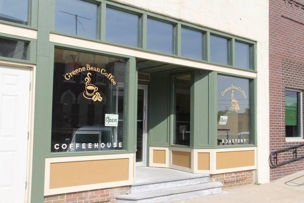 Coffeehouse and Roastery in Jefferson, IA. Restored storefront.