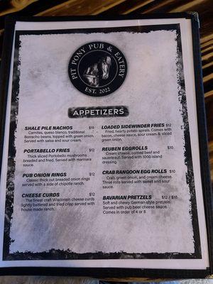 Pit Pony Pub & Eatery Menu