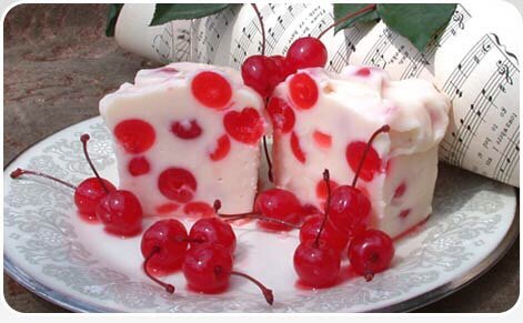 Opera cream fudge with Maraschino cherries!