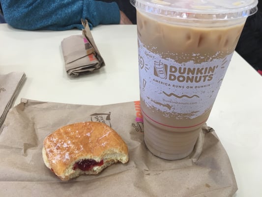 Heath Bar iced coffee with a jelly donut!