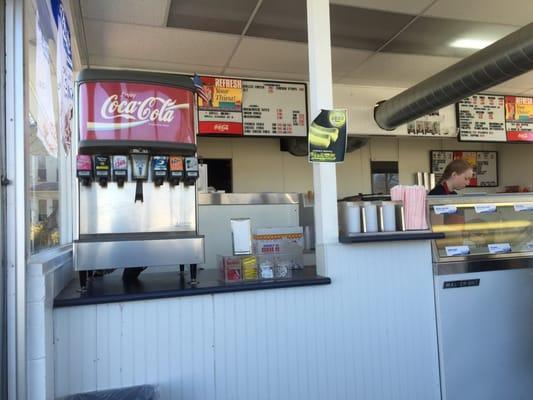 Inside view - soda fountain and sandwiches and snacks menu