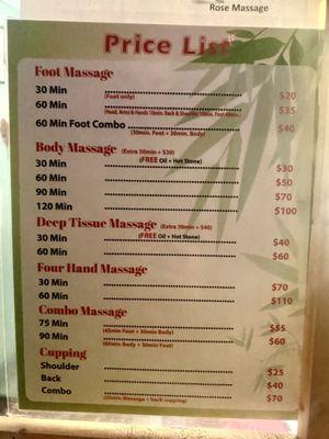 Massage Menu