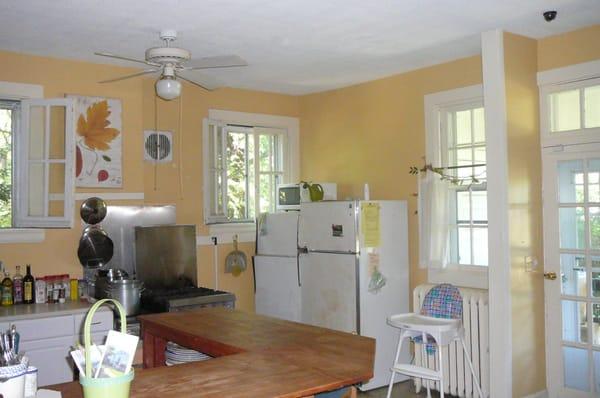 The bright airy kitchen in the Mansion house. Rent it for cooking classes, or have lunch onsite for your meeting room rental.