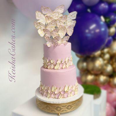 Edible wafer paper butterflies cake.