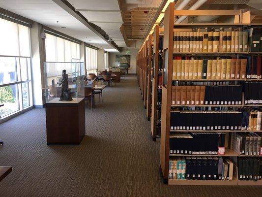 Exhibit cases line this side of the Reading Room showcasing materials from Adolph Sutro's original collection. New exhibit every 3 months!