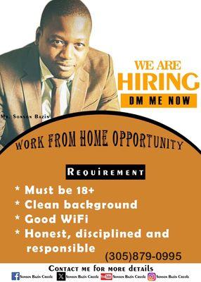 Looking for a part time opportunity or an opportunity to work from home call us (305)879-0995