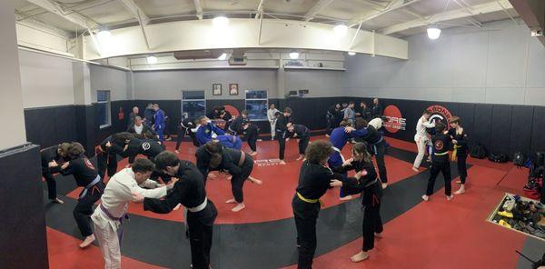 Panoramic view of evening BJJ class