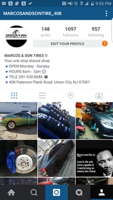 This is our Instagram can follow us @marcosandsontire_408