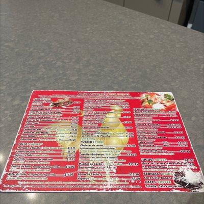 Back of menu