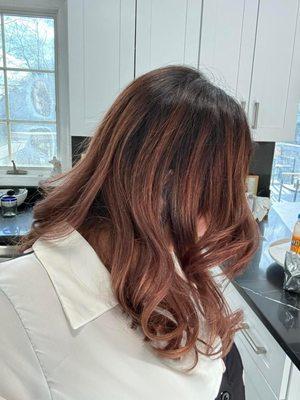 Foto taken by client of her light chocolatemocha hair color. Done by saidy.