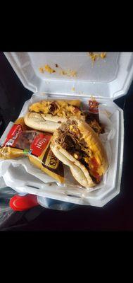 The Philly cheese steak came with one sliced pickle and pretzels that I didn't even ask for. This tasted horrible.