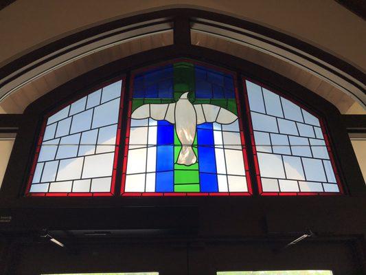 Stained glass above the front door