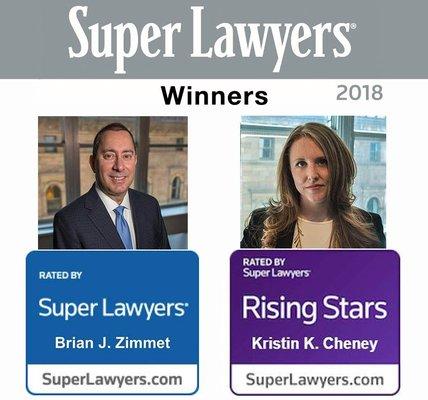 The selections for the 2018 Super Lawyers List include Brian Zimmet for Real Estate and Kristin Cheney for Family Law Rising Stars.