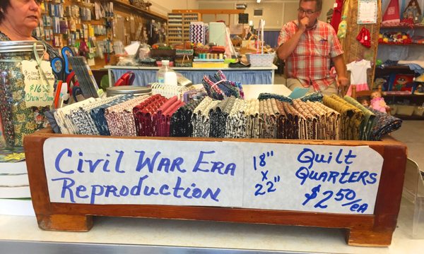 Chickamauga National Battlefield is 5 minutes away, so this fabric store features Civil War Era reproduction fabrics and quilty squares