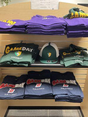 Inside shop has school gear.