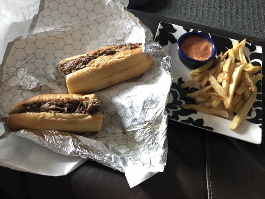 Cheesesteak and fries.